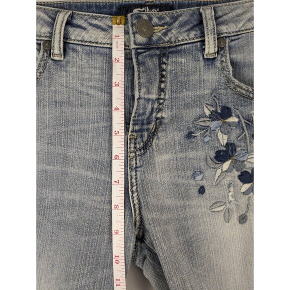 Silver Jeans Womens 28/27 Izzy Ankle Skinny Blue Floral Embroidered Distressed - Picture 4 of 9